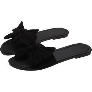 imageVerdusa Womens Leopard Print Sandals Bow Front Open Toe Slip on Flat SandalsBlack