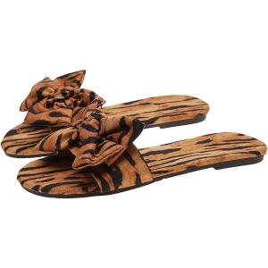 imageVerdusa Womens Leopard Print Sandals Bow Front Open Toe Slip on Flat SandalsBrown