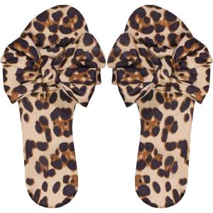 imageVerdusa Womens Leopard Print Sandals Bow Front Open Toe Slip on Flat SandalsLight Brown