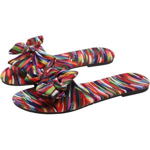 imageVerdusa Womens Leopard Print Sandals Bow Front Open Toe Slip on Flat SandalsMulticolor