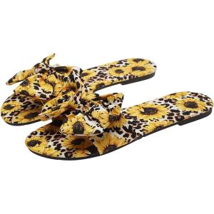 imageVerdusa Womens Leopard Print Sandals Bow Front Open Toe Slip on Flat SandalsYellow
