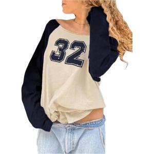 imageVerdusa Womens Off Shoulder Color Block Graphic Tee Shirt Long Raglan Sleeve Scoop Neck Loose Pullover TopMulticolor32