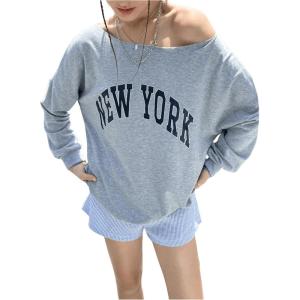 imageVerdusa Womens Oversized Tshirts Off The Shoulder Tops Letter Graphic Long Sleeve PulloversGrey