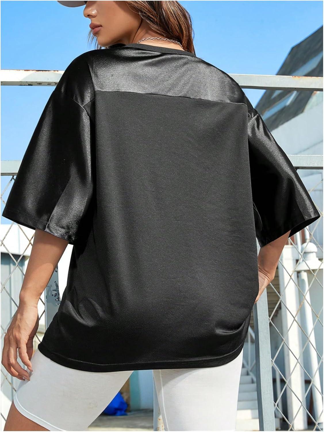 imageVerdusa Womens Oversized Jersey Shirt Graphic Tees V Neck Short Sleeve Vintage T ShirtsBlack
