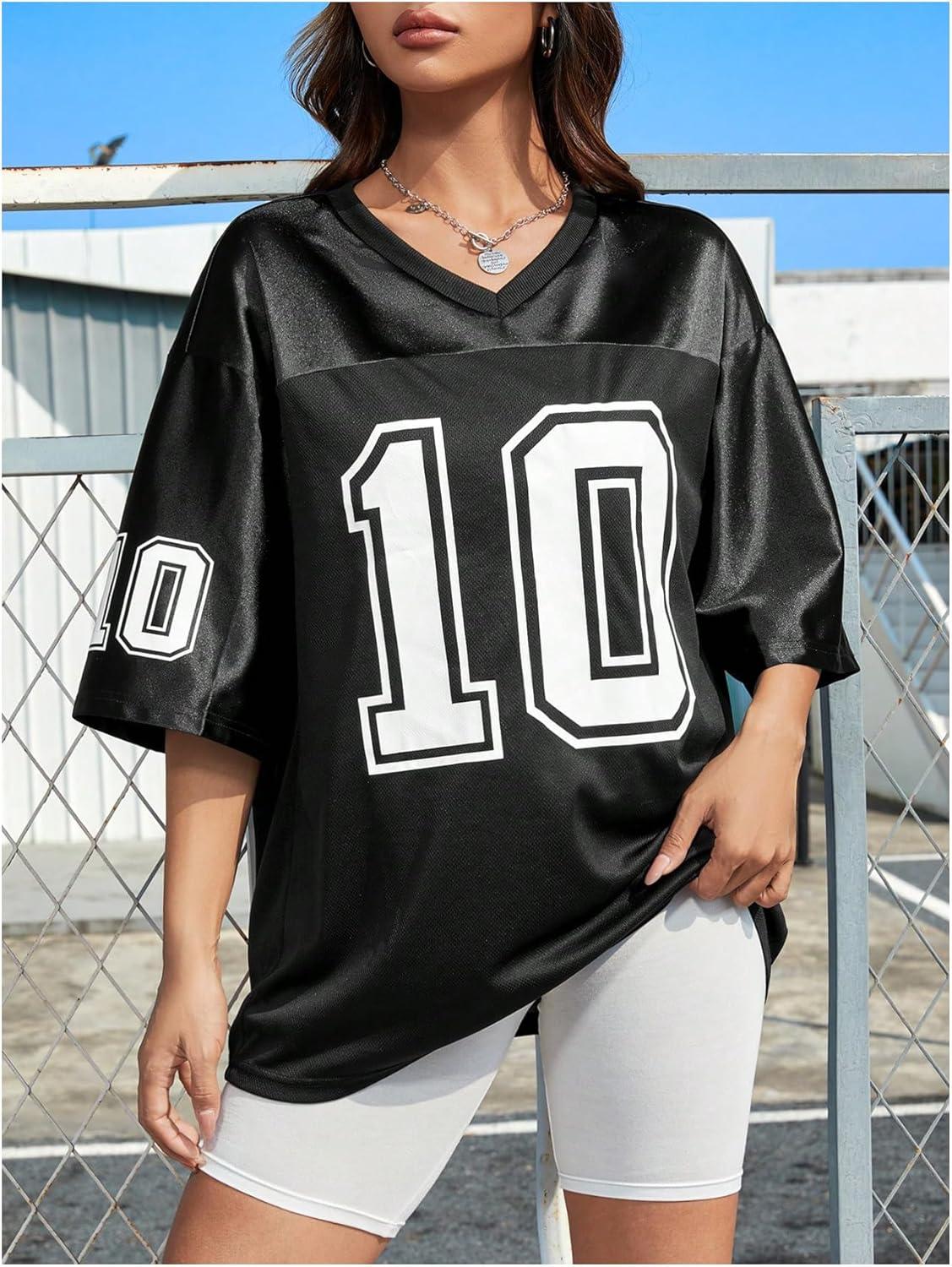 imageVerdusa Womens Oversized Jersey Shirt Graphic Tees V Neck Short Sleeve Vintage T ShirtsBlack
