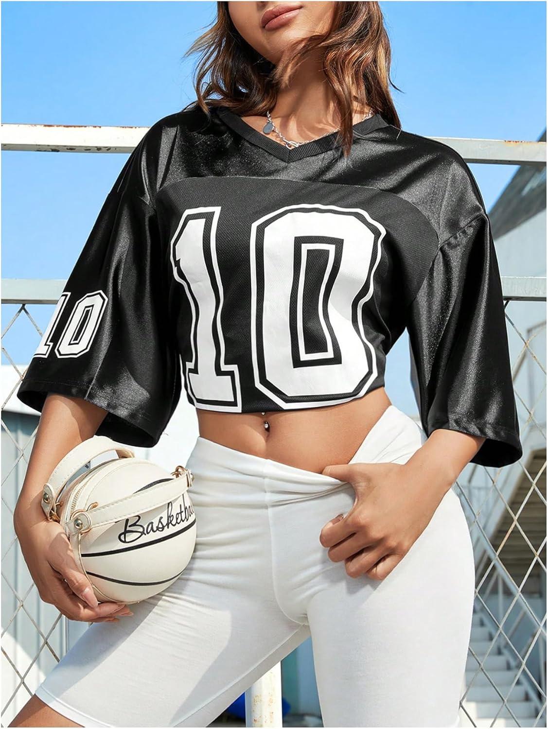 imageVerdusa Womens Oversized Jersey Shirt Graphic Tees V Neck Short Sleeve Vintage T ShirtsBlack