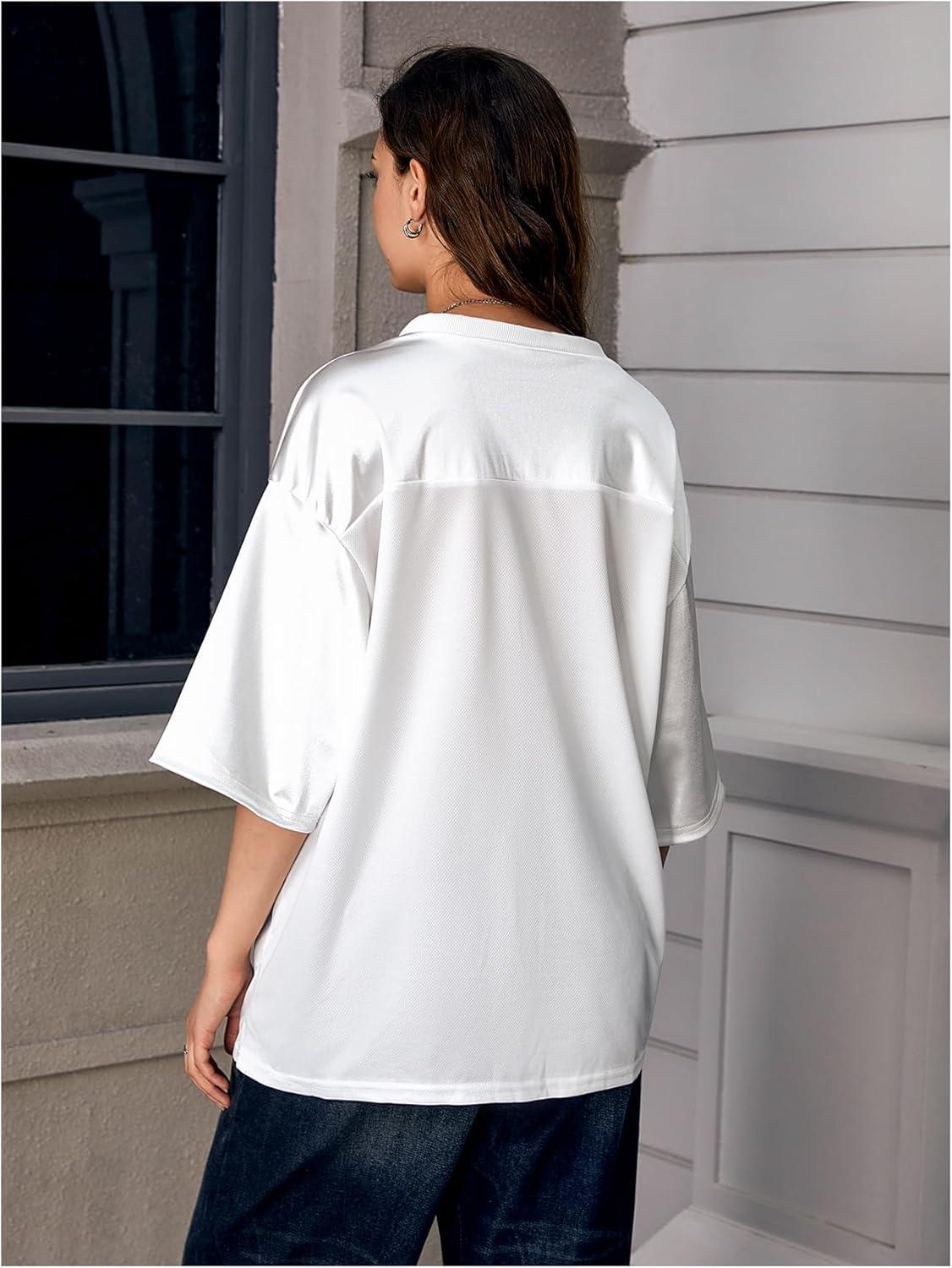 imageVerdusa Womens Oversized Jersey Shirt Graphic Tees V Neck Short Sleeve Vintage T ShirtsWhite