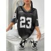 imageVerdusa Womens Jersey Shirts Graphic Tees Oversized Streetwear Letter Print T Shirt V Neck Tee TopBlack