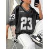 imageVerdusa Womens Jersey Shirts Graphic Tees Oversized Streetwear Letter Print T Shirt V Neck Tee TopBlack