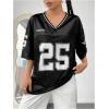 imageVerdusa Womens Jersey Shirts Graphic Tees Oversized Streetwear Letter Print T Shirt V Neck Tee TopBlack and White