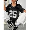imageVerdusa Womens Jersey Shirts Graphic Tees Oversized Streetwear Letter Print T Shirt V Neck Tee TopBlack and White