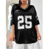 imageVerdusa Womens Jersey Shirts Graphic Tees Oversized Streetwear Letter Print T Shirt V Neck Tee TopBlack and White