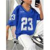 imageVerdusa Womens Jersey Shirts Graphic Tees Oversized Streetwear Letter Print T Shirt V Neck Tee TopBlue