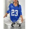 imageVerdusa Womens Jersey Shirts Graphic Tees Oversized Streetwear Letter Print T Shirt V Neck Tee TopBlue