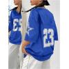 imageVerdusa Womens Jersey Shirts Graphic Tees Oversized Streetwear Letter Print T Shirt V Neck Tee TopBlue