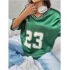 imageVerdusa Womens Jersey Shirts Graphic Tees Oversized Streetwear Letter Print T Shirt V Neck Tee TopDark Green