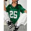 imageVerdusa Womens Jersey Shirts Graphic Tees Oversized Streetwear Letter Print T Shirt V Neck Tee TopGreen25