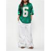 imageVerdusa Womens Jersey Shirts Graphic Tees Oversized Streetwear Letter Print T Shirt V Neck Tee TopGreen6
