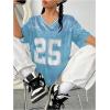 imageVerdusa Womens Jersey Shirts Graphic Tees Oversized Streetwear Letter Print T Shirt V Neck Tee TopLight Blue