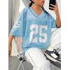 imageVerdusa Womens Jersey Shirts Graphic Tees Oversized Streetwear Letter Print T Shirt V Neck Tee TopLight Blue