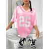 imageVerdusa Womens Jersey Shirts Graphic Tees Oversized Streetwear Letter Print T Shirt V Neck Tee TopLight Pink