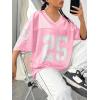 imageVerdusa Womens Jersey Shirts Graphic Tees Oversized Streetwear Letter Print T Shirt V Neck Tee TopLight Pink