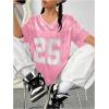 imageVerdusa Womens Jersey Shirts Graphic Tees Oversized Streetwear Letter Print T Shirt V Neck Tee TopLight Pink