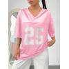 imageVerdusa Womens Jersey Shirts Graphic Tees Oversized Streetwear Letter Print T Shirt V Neck Tee TopLight Pink