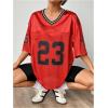 imageVerdusa Womens Jersey Shirts Graphic Tees Oversized Streetwear Letter Print T Shirt V Neck Tee TopRed
