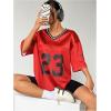 imageVerdusa Womens Jersey Shirts Graphic Tees Oversized Streetwear Letter Print T Shirt V Neck Tee TopRed