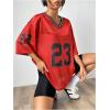 imageVerdusa Womens Jersey Shirts Graphic Tees Oversized Streetwear Letter Print T Shirt V Neck Tee TopRed