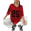 imageVerdusa Womens Jersey Shirts Graphic Tees Oversized Streetwear Letter Print T Shirt V Neck Tee TopRed25
