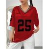 imageVerdusa Womens Jersey Shirts Graphic Tees Oversized Streetwear Letter Print T Shirt V Neck Tee TopRed25