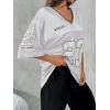 imageVerdusa Womens Jersey Shirts Graphic Tees Oversized Streetwear Letter Print T Shirt V Neck Tee TopSilver