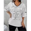 imageVerdusa Womens Jersey Shirts Graphic Tees Oversized Streetwear Letter Print T Shirt V Neck Tee TopSilver