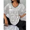 imageVerdusa Womens Jersey Shirts Graphic Tees Oversized Streetwear Letter Print T Shirt V Neck Tee TopSilver