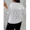 imageVerdusa Womens Jersey Shirts Graphic Tees Oversized Streetwear Letter Print T Shirt V Neck Tee TopSilver