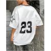 imageVerdusa Womens Jersey Shirts Graphic Tees Oversized Streetwear Letter Print T Shirt V Neck Tee TopWhite