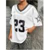 imageVerdusa Womens Jersey Shirts Graphic Tees Oversized Streetwear Letter Print T Shirt V Neck Tee TopWhite