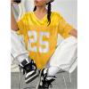 imageVerdusa Womens Jersey Shirts Graphic Tees Oversized Streetwear Letter Print T Shirt V Neck Tee TopYellow