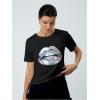 imageVerdusa Womens Lips Print Summer Goth Short Sleeve Crop Top Crew Neck Graphic TeeBlack