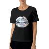 imageVerdusa Womens Lips Print Summer Goth Short Sleeve Crop Top Crew Neck Graphic TeeBlack