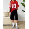imageVerdusa Womens Oversized Jersey Shirt Graphic Tees V Neck Short Sleeve Vintage T ShirtsRed