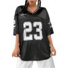 imageVerdusa Womens Jersey Shirts Graphic Tees Oversized Streetwear Letter Print T Shirt V Neck Tee TopBlack