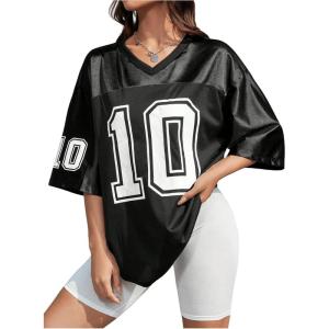 imageVerdusa Womens Oversized Jersey Shirt Graphic Tees V Neck Short Sleeve Vintage T ShirtsBlack