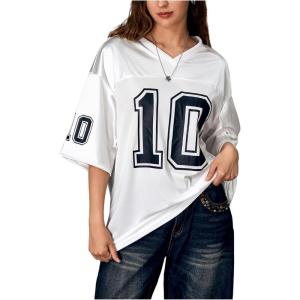 imageVerdusa Womens Oversized Jersey Shirt Graphic Tees V Neck Short Sleeve Vintage T ShirtsWhite