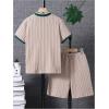 imageVerdusa Boys 2 Piece Outfit Button Front Short Sleeve Textured Top and Shorts SetsKhaki
