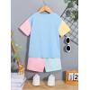 imageVerdusa Boys 2 Piece Outfit Colorblock Short Sleeve Round Neck T Shirt and Shorts SetBlue Multi