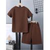 imageVerdusa Boys 2 Piece Outfits Textured Crew Neck Short Sleeve Tee Top and Shorts SetsCoffee Brown