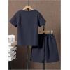 imageVerdusa Boys 2 Piece Outfits Textured Crew Neck Short Sleeve Tee Top and Shorts SetsDark Blue